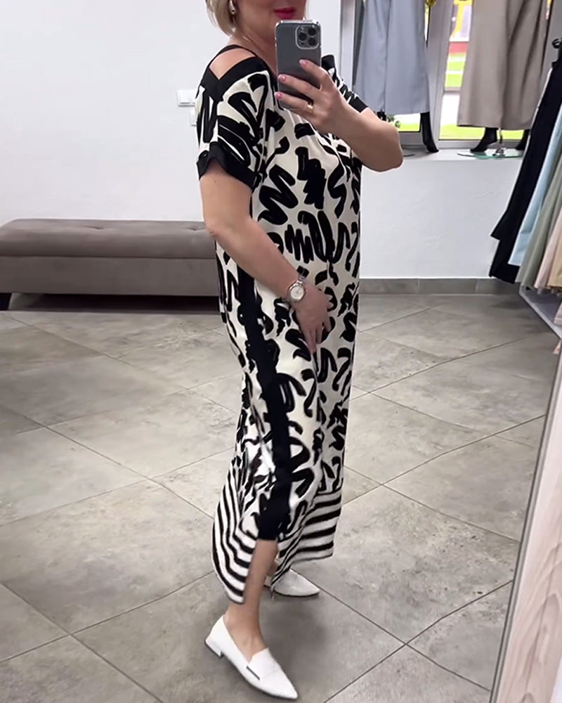 Kortærmet kjole med krusedulle print