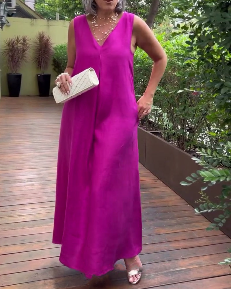 Kjole V-Udskæring Ærmeløs Afslappet Lang
