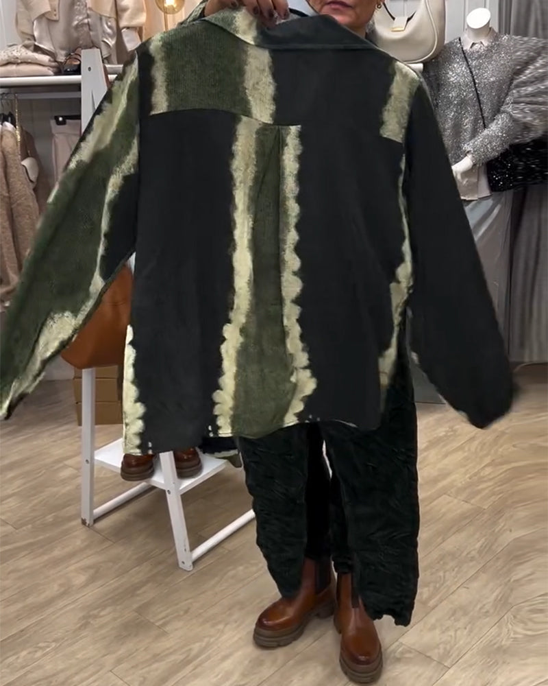 Skjorte Lapel Retro Color Block Langærmet