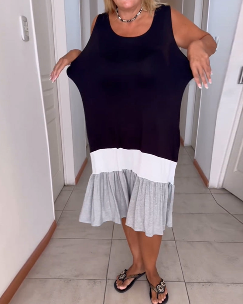 Farveblokmønstret kjole uden ærmer