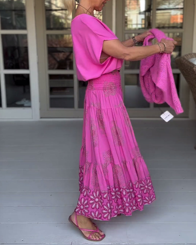 Pink T-shirt med rund hals