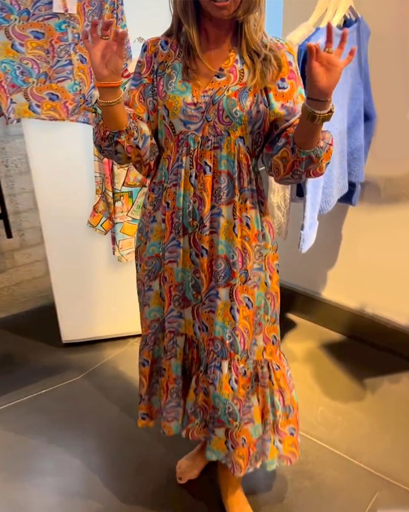 Print v-hals a-line maxi kjole