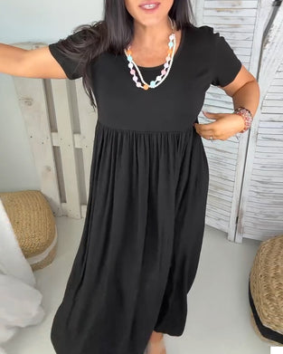 Kjole Elegant Ensfarvet A-Linje