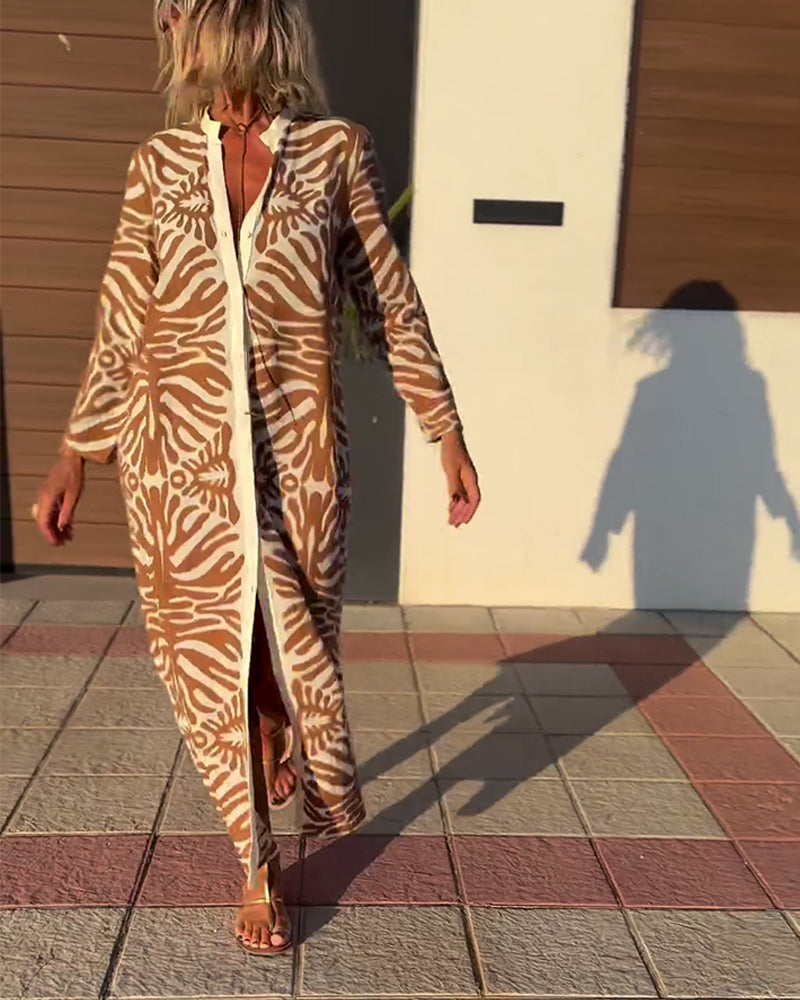 Langærmet kjole med knapper og print