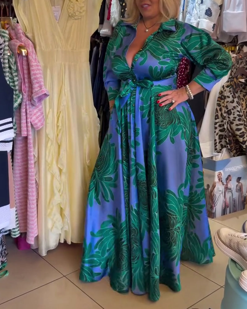 Kjole Lang Ærme V-Hals Taljeret Swing