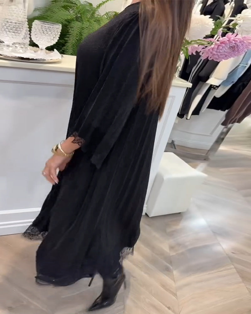 Kjole Rund Hals Løs Blonde Patchwork