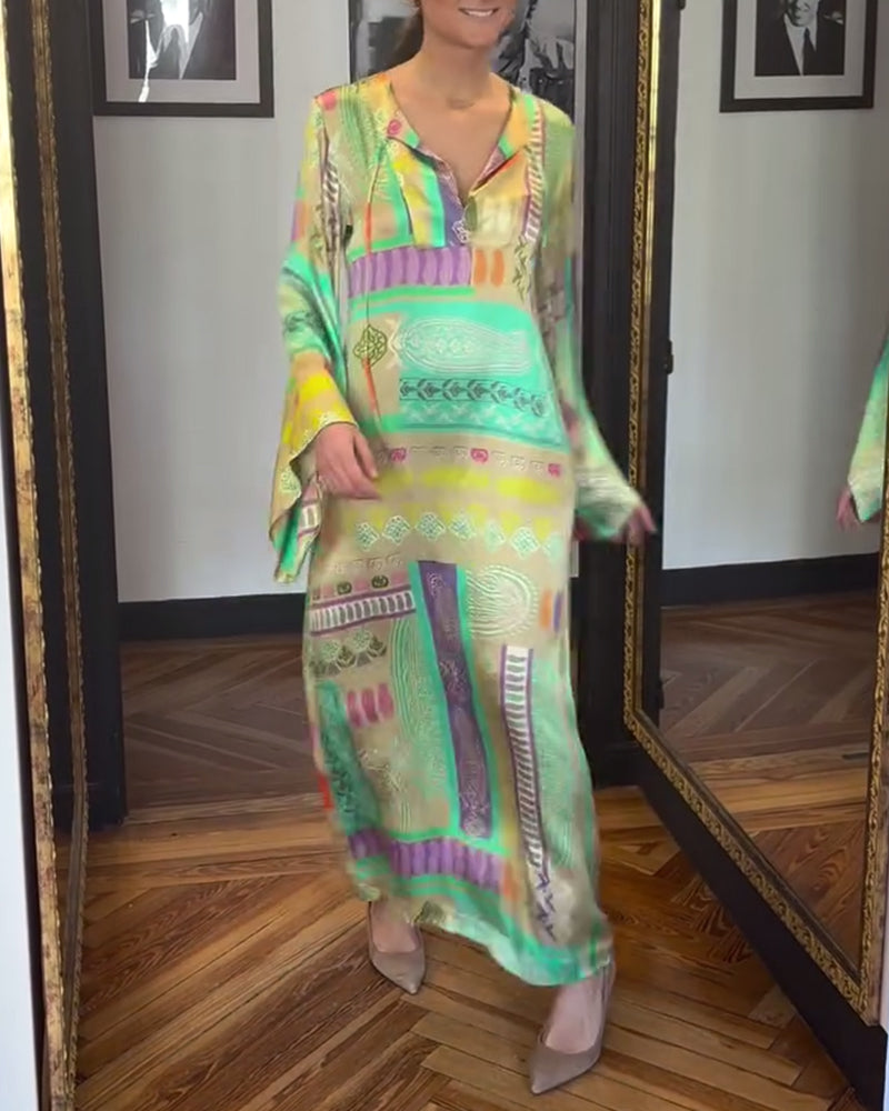 Kjole Med Lange Ærmer Og Sløjfeprint