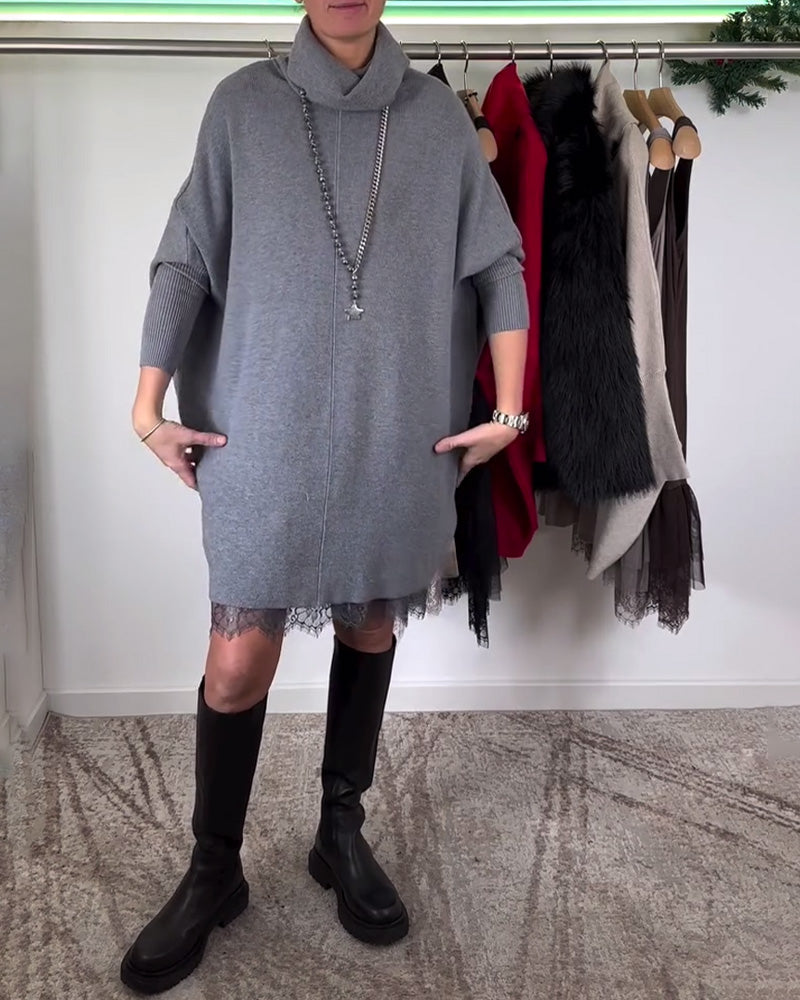 Selestropper Blonde Mesh Kjole Dragt Høj Krave Flagermusærme