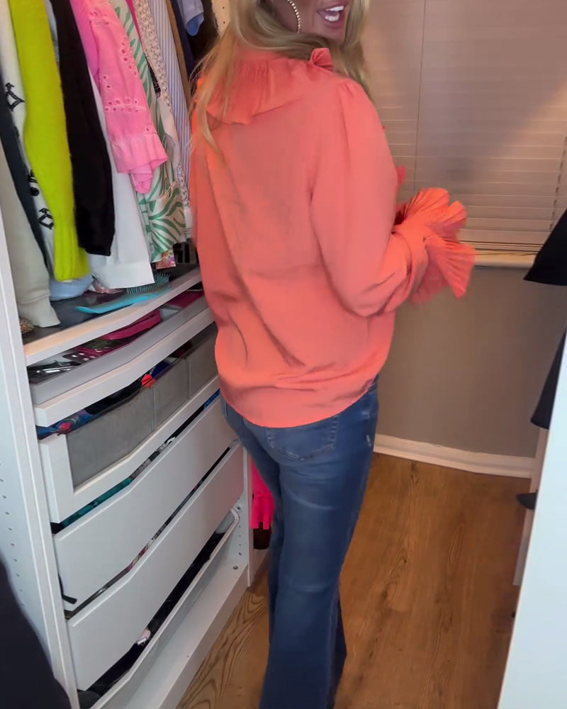 Orange langærmet  top med flæser