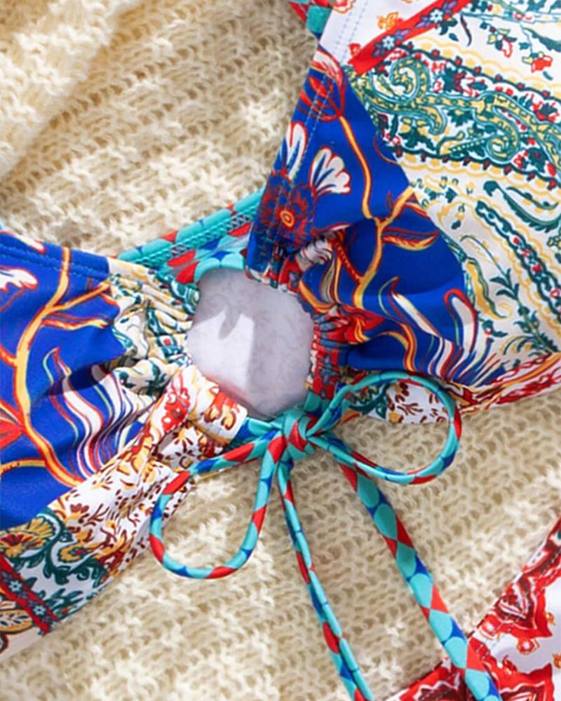 Bikini Mønstret Snøre Sexy Trekant