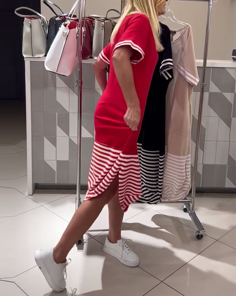 Kjole Kontraststribet Kortærmet Casual