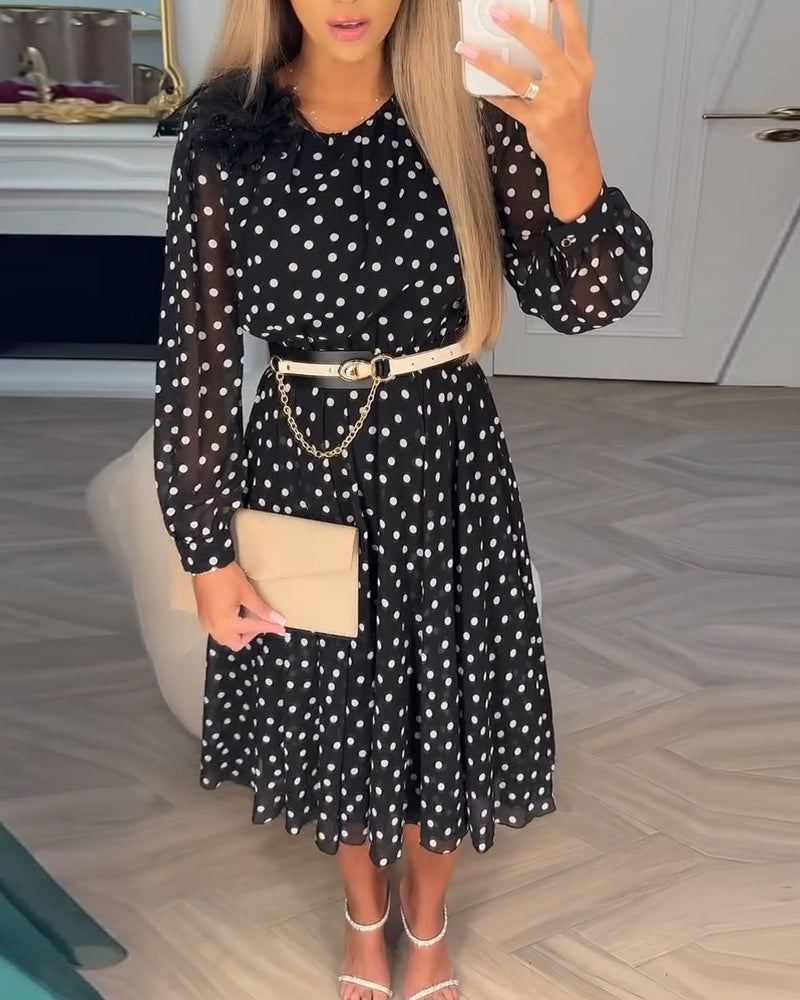 Kjole Pletprint Langærmet Tætsiddende