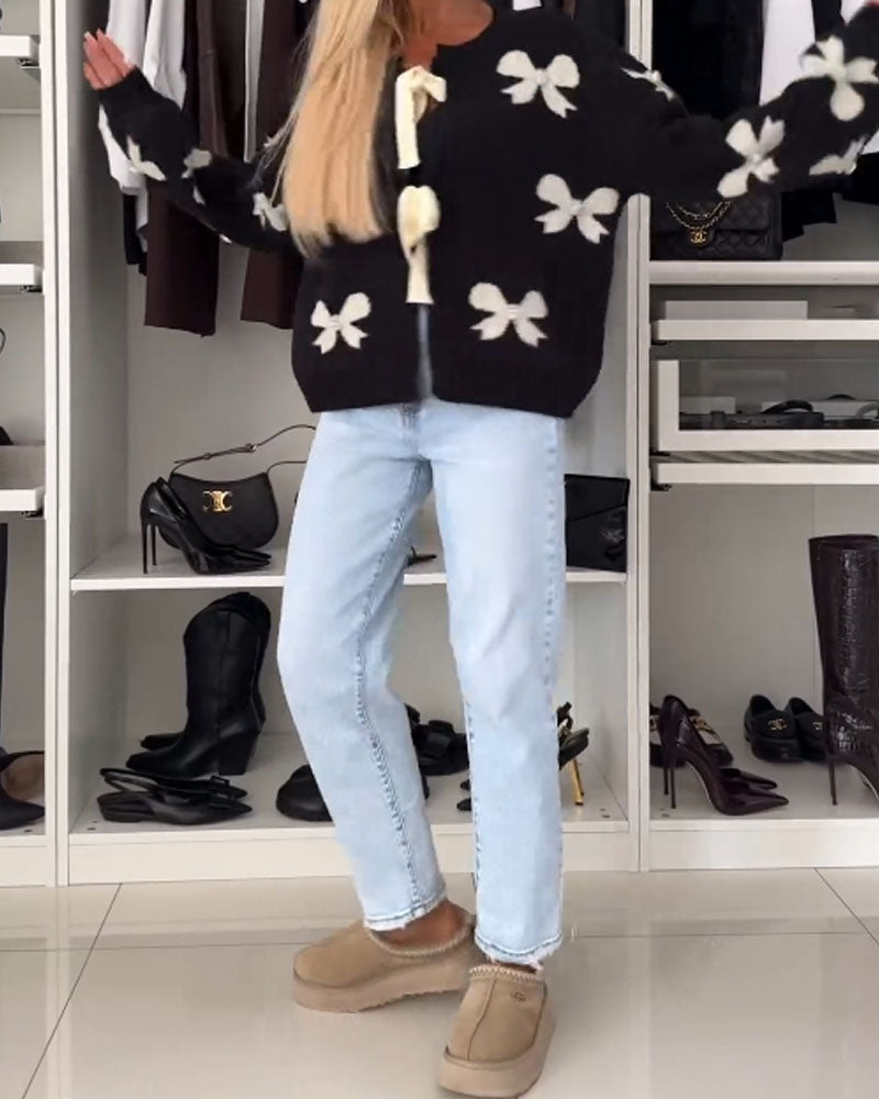 Cardigan med sløjfebinding og sløjfemotiv