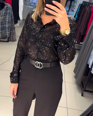 Button-Down Skjorte Med Pailletter I Revers