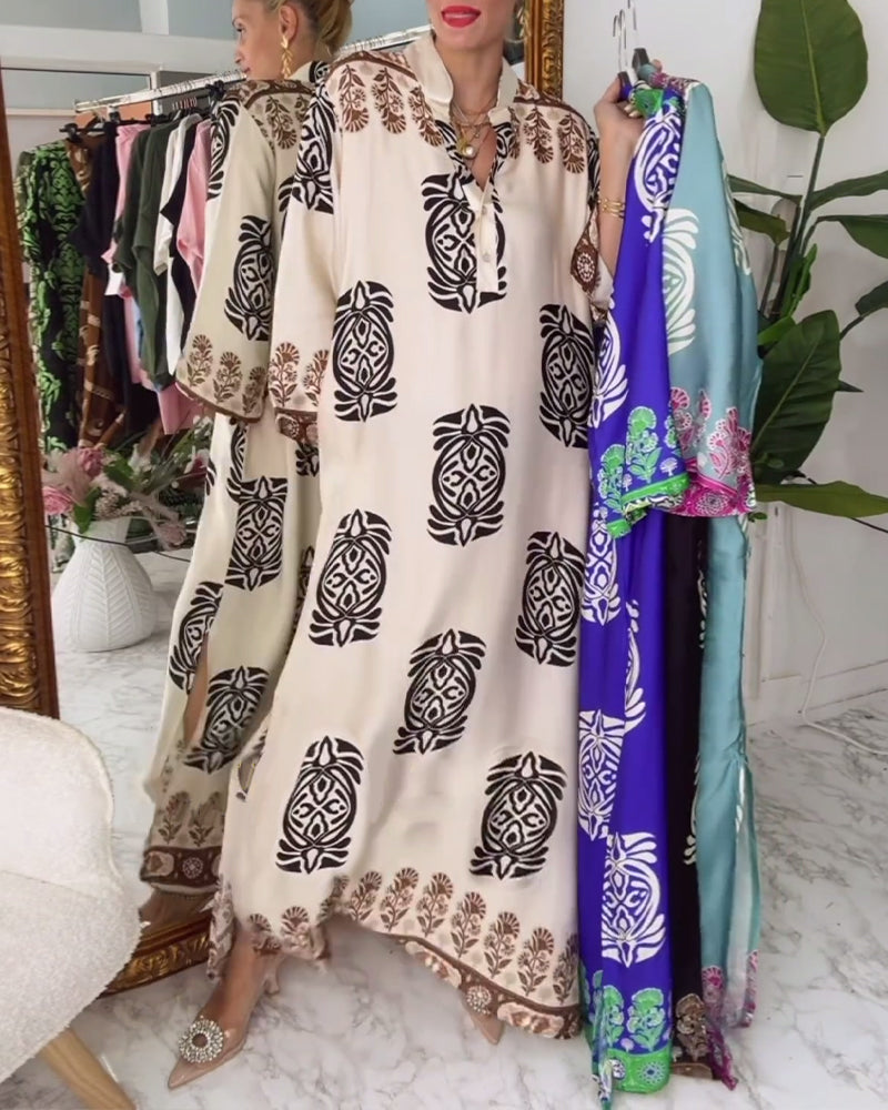 Lang kjole i læs pasform med print