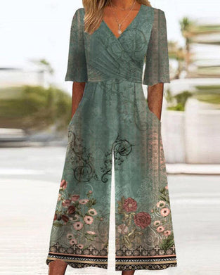 Vintage jumpsuit med blomstermotiv