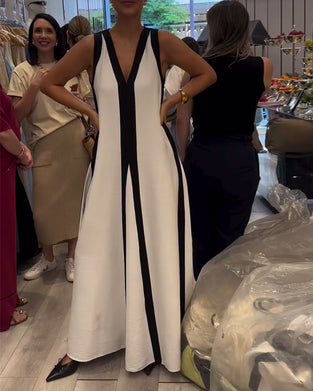 Kjole V-udskæring Ærmeløs Farveblok Løs