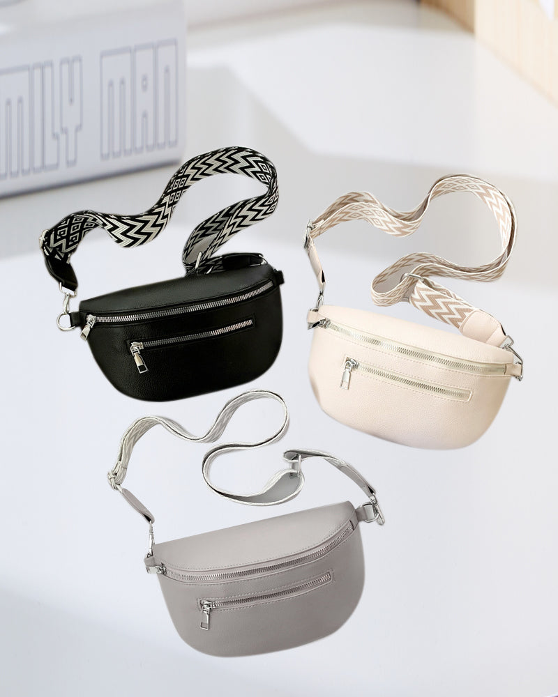 Skuldertaske med lynlås og mønstrede stropper