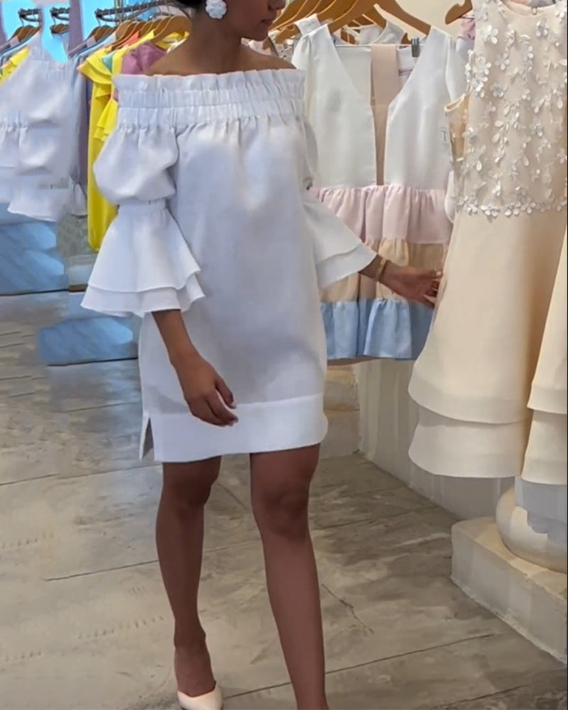 Off.shoulder kjole med vide ærmer