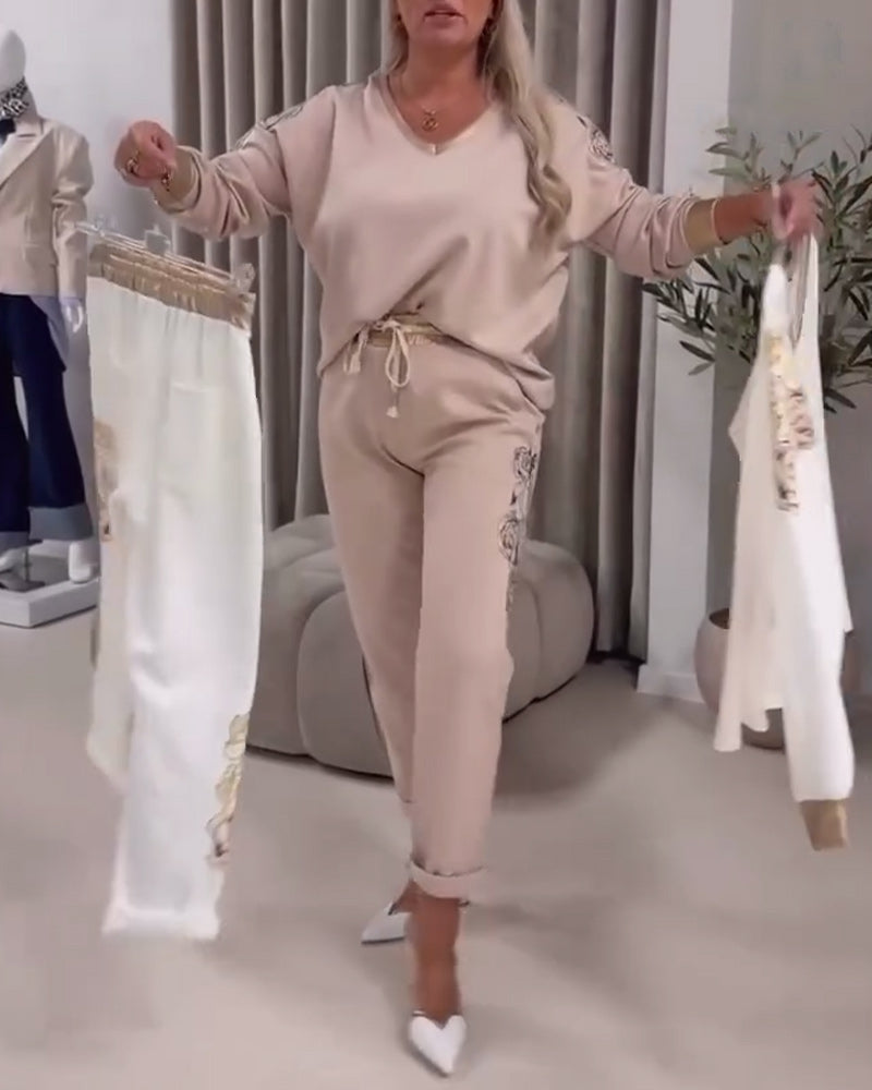 Jakkesæt Langærmet V-hals Casual Sweater