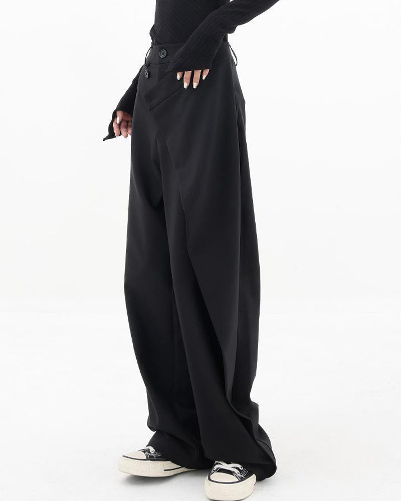 Ensfarvede patchwork bukser med tværgående knaplukning