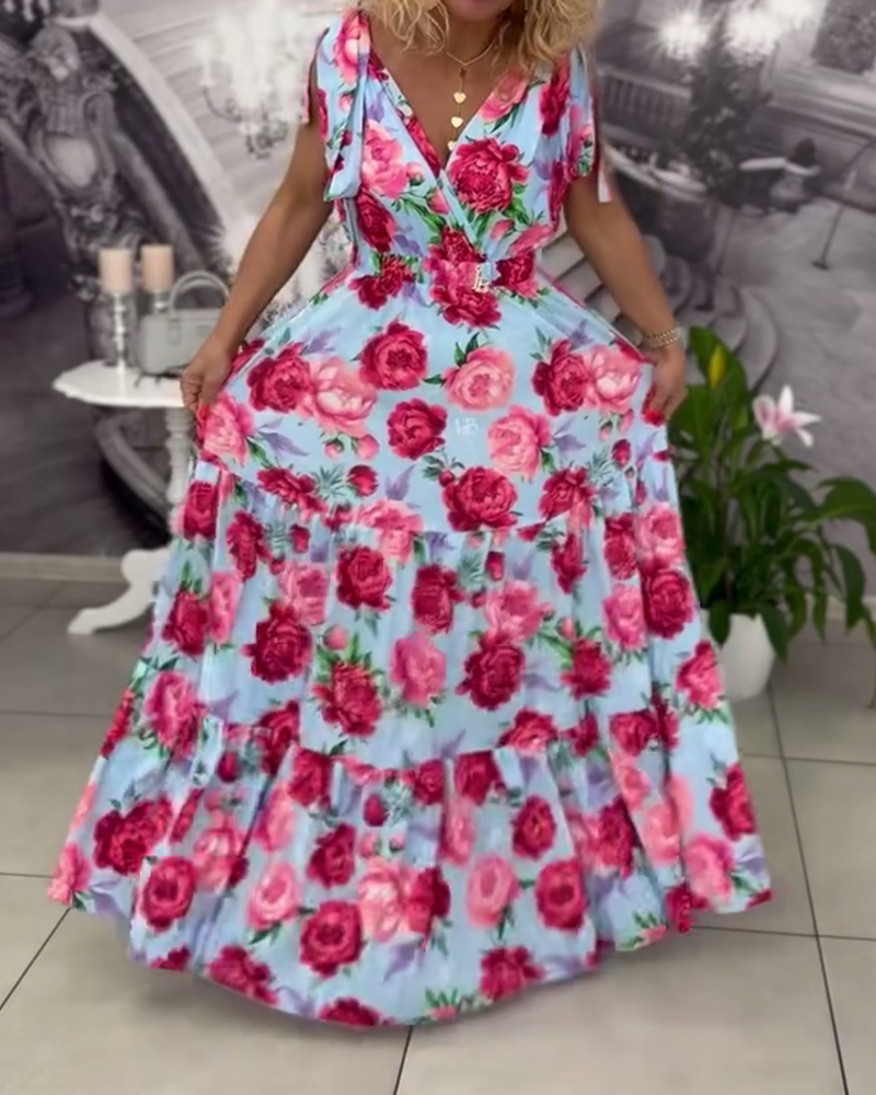 Kjole Sexy V-udskæring Trykt