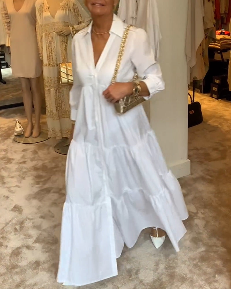 Lang hvid kjole med skjortekrave