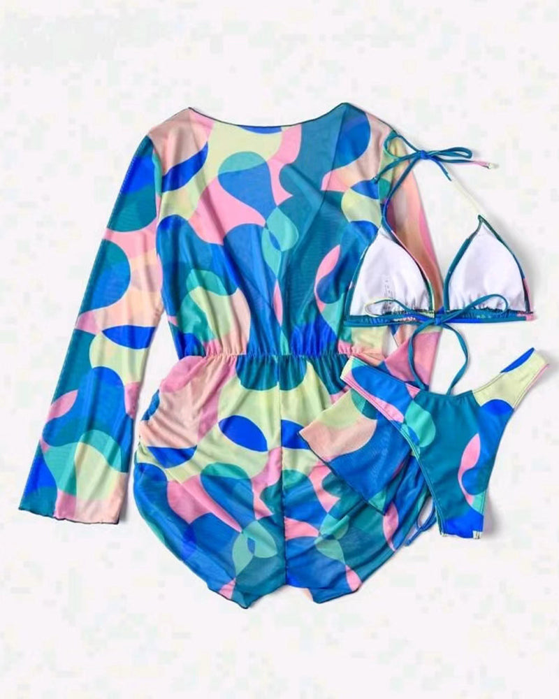 Badedragt Overtræk Trykt Bikini Tredelt