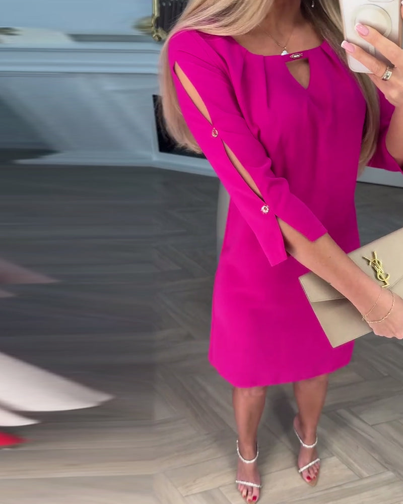 Kjole Elegant Ensfarvet Hul Lige