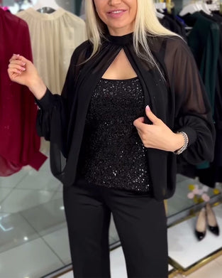 Bluse statement flagermus ærme pailletter