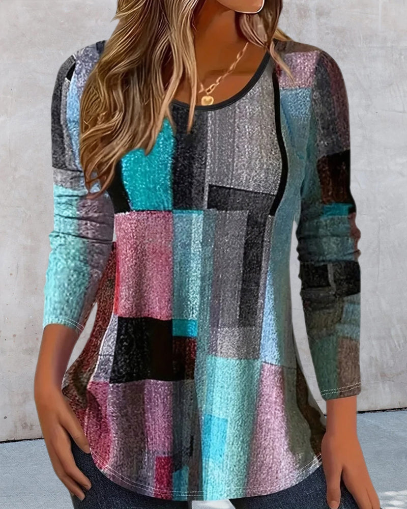 T-shirt med afslappet print og lange ærmer og rund hals