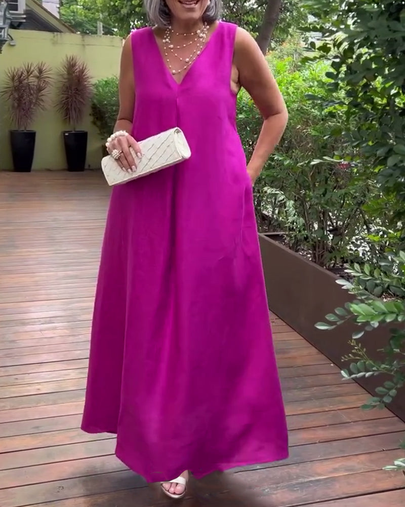 Kjole V-Udskæring Ærmeløs Afslappet Lang