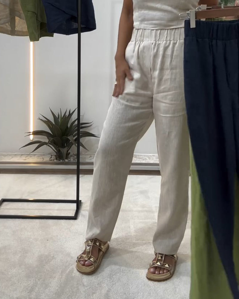 Ensfarvede behagelige fritidsbukser