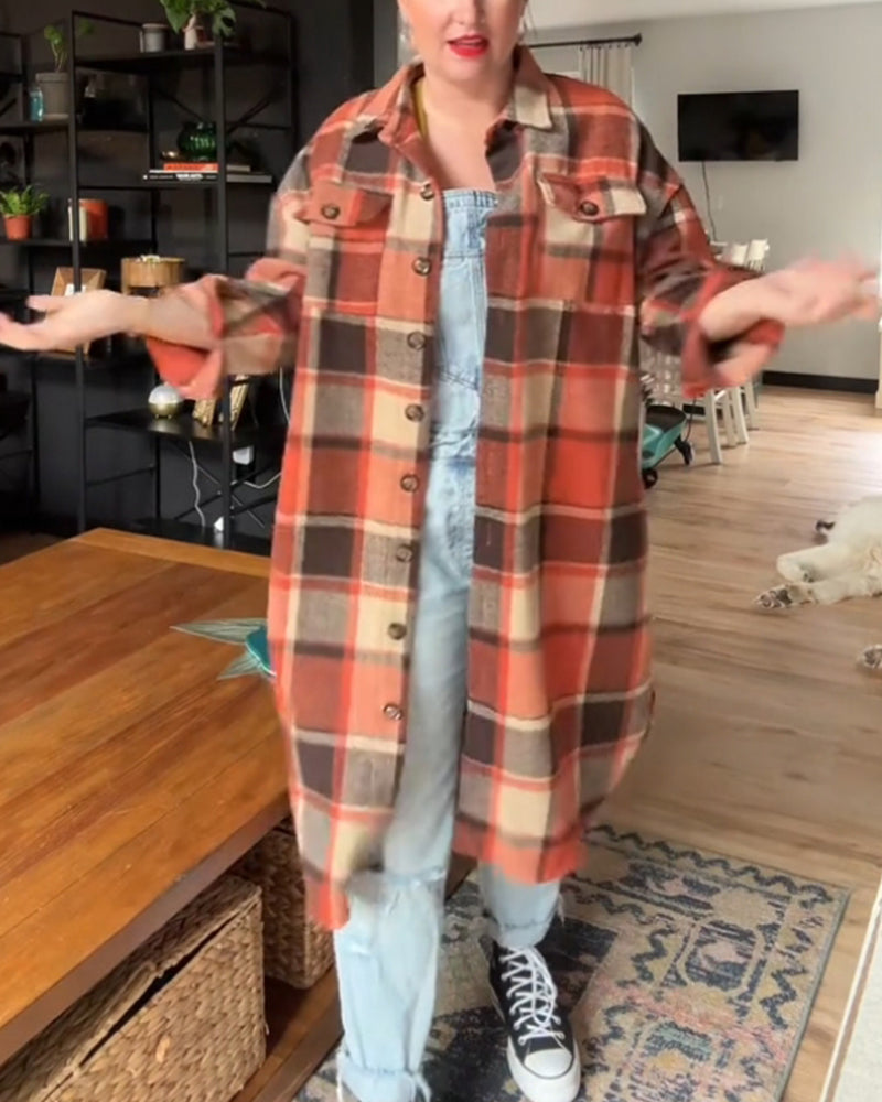 Afslappet plaid frakke med knapper