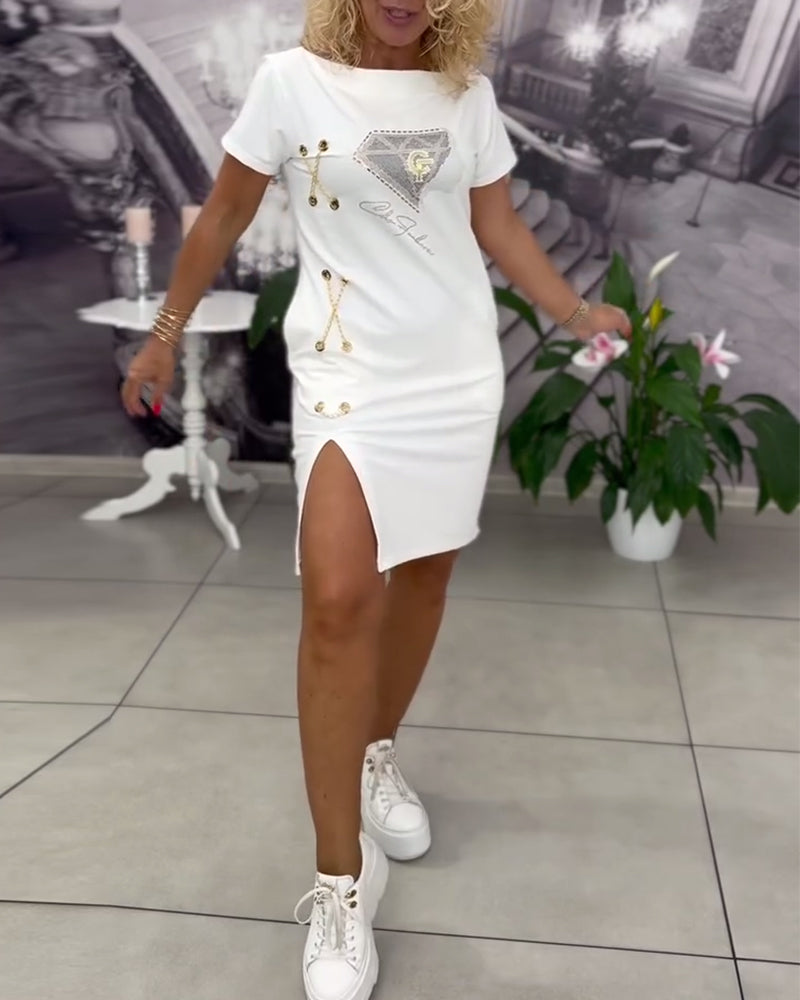 Kjole Printet Tætsiddende Slids