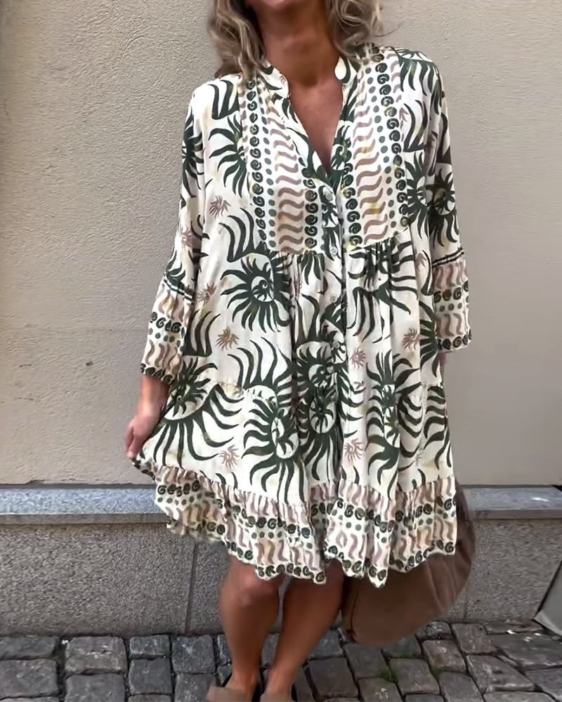 Kjole Klokkeærme Løs Trykt Ferie