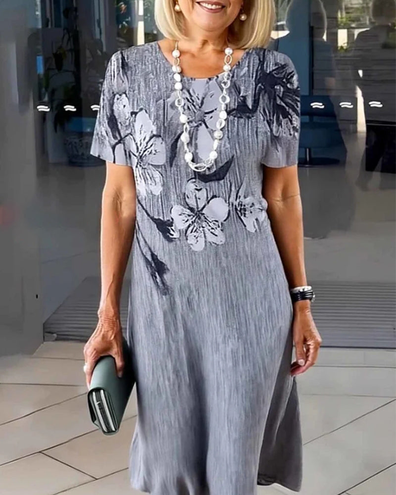 Kjole Rund Hals Korte Ærmer Trykt