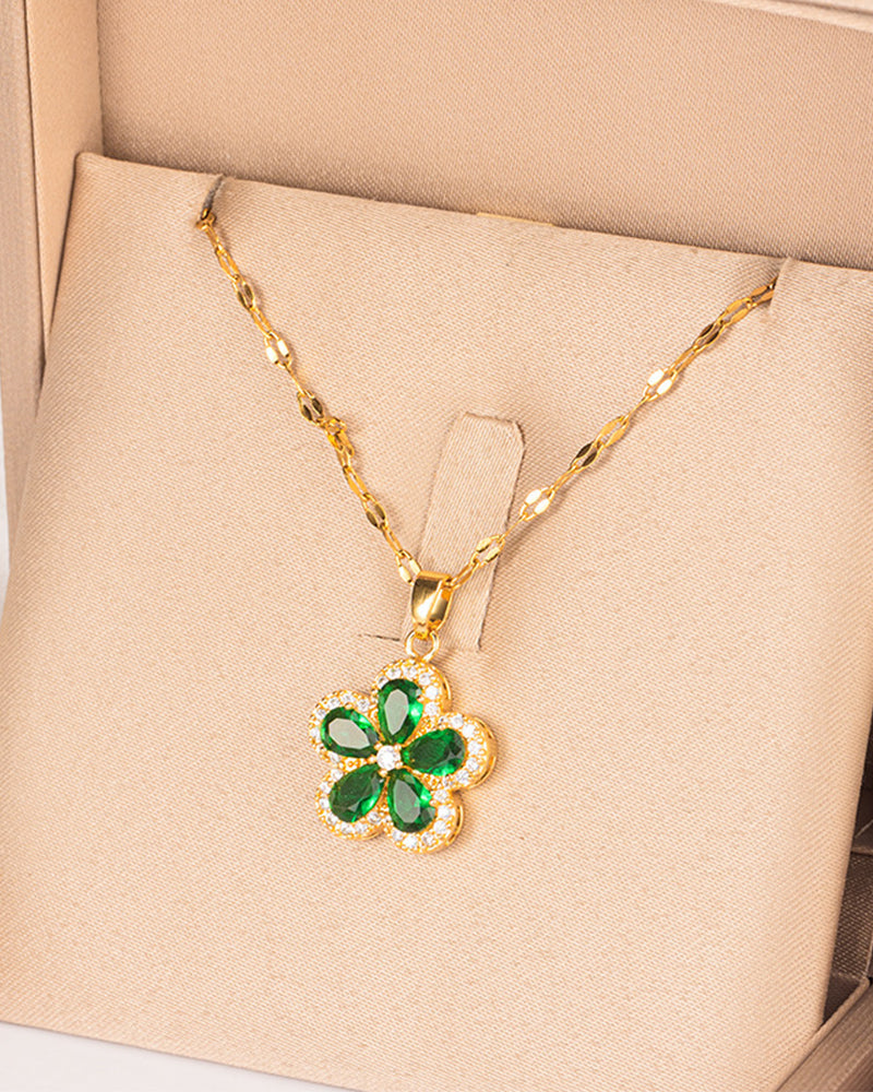 Fem-bladet 360° roterende blomstervedhæng halskæde