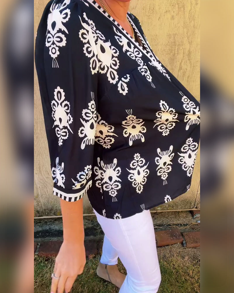 Bluse Trekvartærmer Trykt