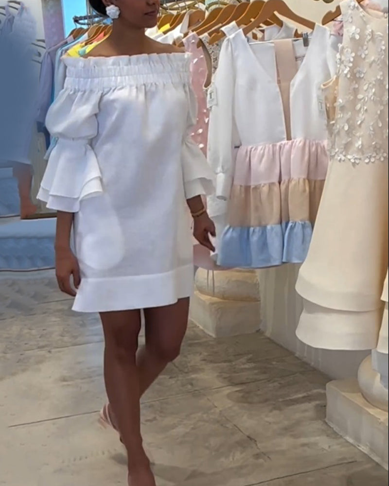 Off.shoulder kjole med vide ærmer