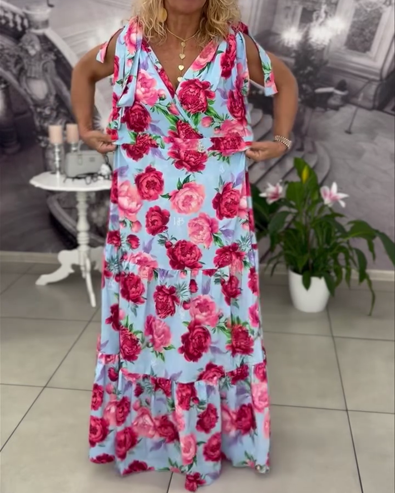 Kjole Sexy V-udskæring Trykt