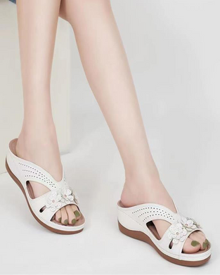 Sandal Vintage Ensfarvet Blomstret Kile