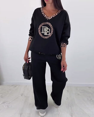Sort to-delt sæt | Sweatshirt med monogram og bukser