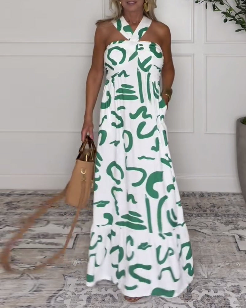 Kjole Halterneck Mønstret Rygløs Sexet