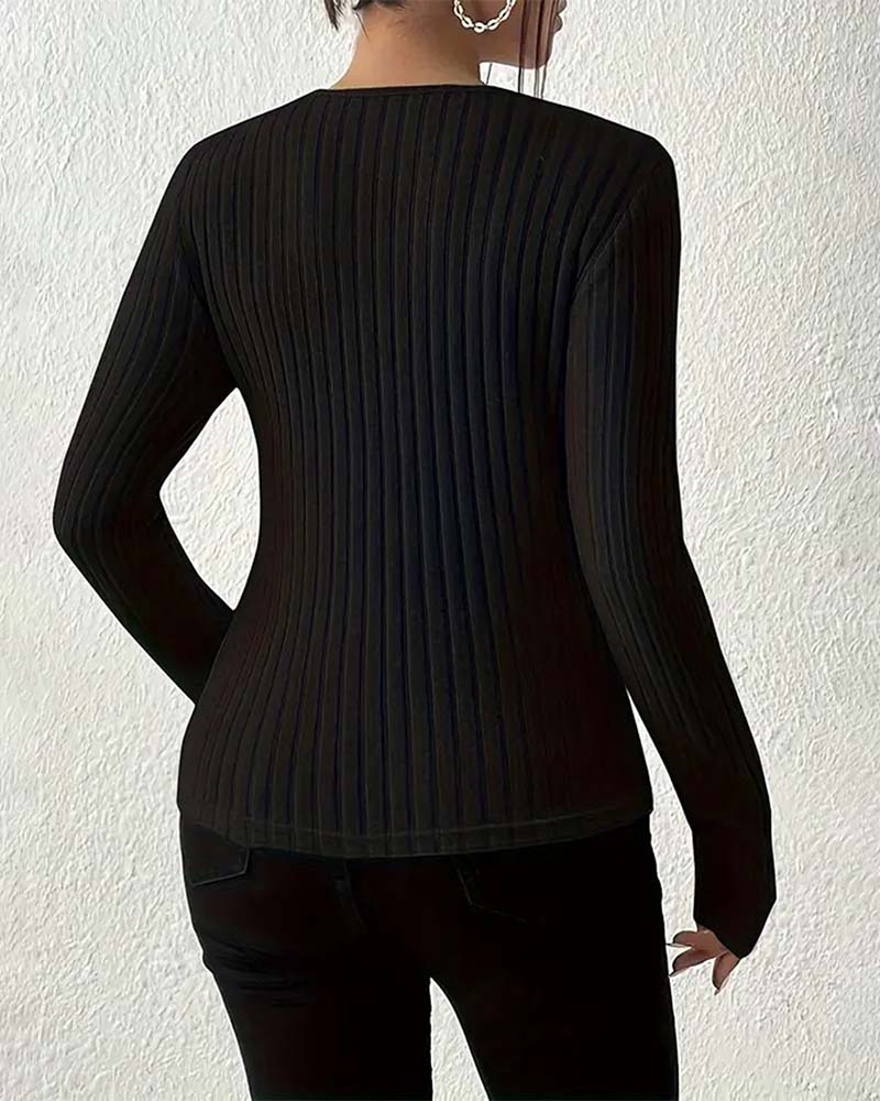 Bluse Med V-Hals Og Lange ærmer