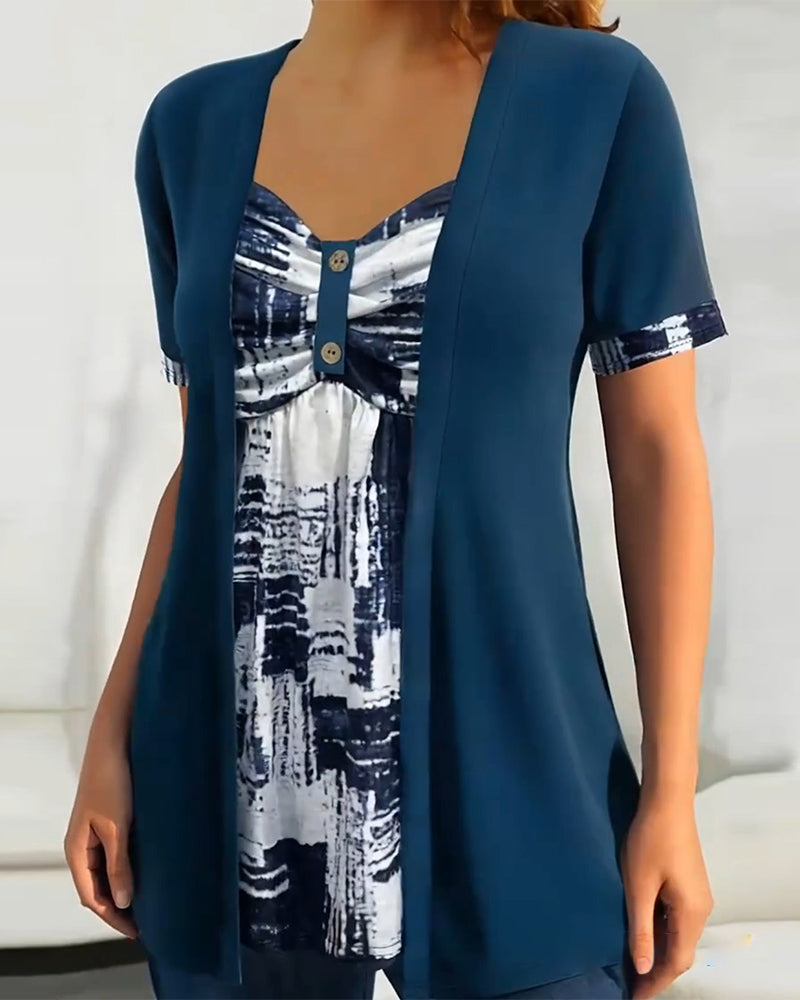 Bluse Trykt Falsk Todelt Uregelmæssig