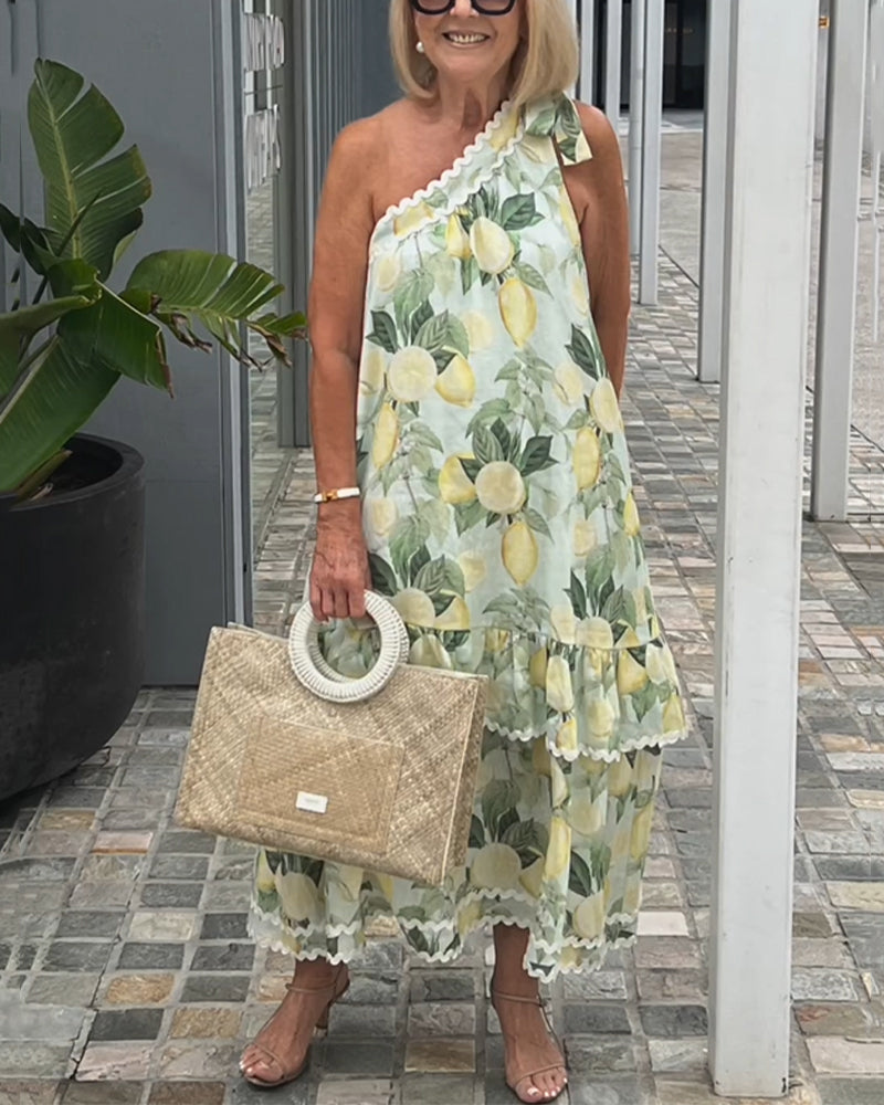 Blomsterkjole med enkel skulderstrop