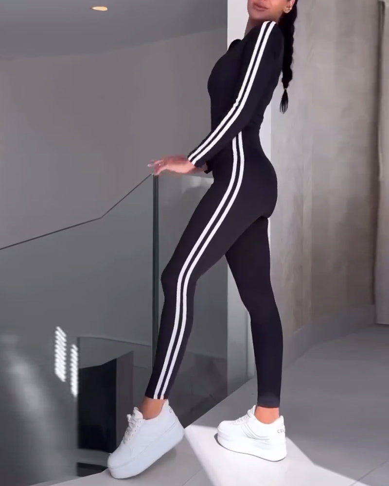 Jumpsuit afslappede sportsstribede tights og slankende