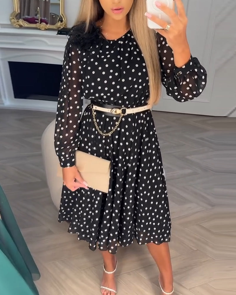 Kjole Pletprint Langærmet Tætsiddende