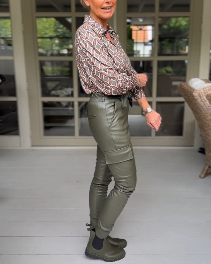 Vintage V-hals afslappet bluse